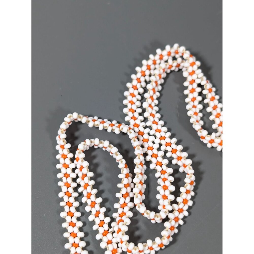 Vintage Native Triple Medallion Seed Bead Necklace Leather Back 24" - Picture 5 of 8